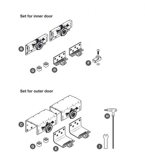 PS48.1 Fitting Set for 18-28mm Thickness Sliding Wardrobe Door