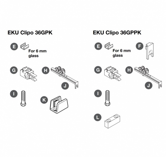 Hawa Clipo 36GPK/GPPK Fitting Set for 1 Sliding Glass Cabinet Door