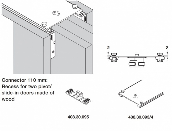 Hawa Concepta Connecting Bracket for Pivot Sliding Cabinet Door Body Connections
