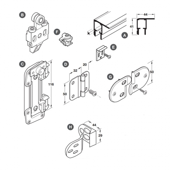 Fitting Set, for Folding Cabinet Doors, Hawa-Multifold 30/W