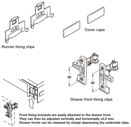 Fixing Component Set for Moulded Plastic Drawers