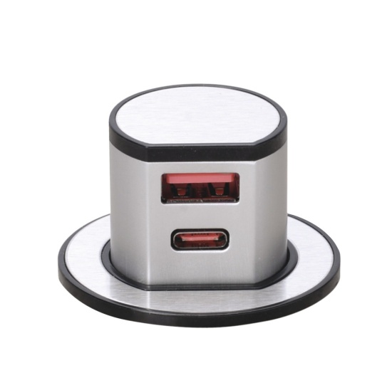 Sensio Power Pod E Pop-Up Kitchen Worktop Socket – With USB, Built-In, Aluminium/Plastic, UK Made