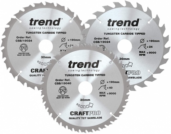 Craft Pro Circular Sawblade Diameter 190mm Bore 20mm 24 40 & 60 Teeth