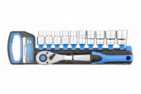 Hogert 11 pcs Sockets Set with Ratchet Handle 1/2'', 72T