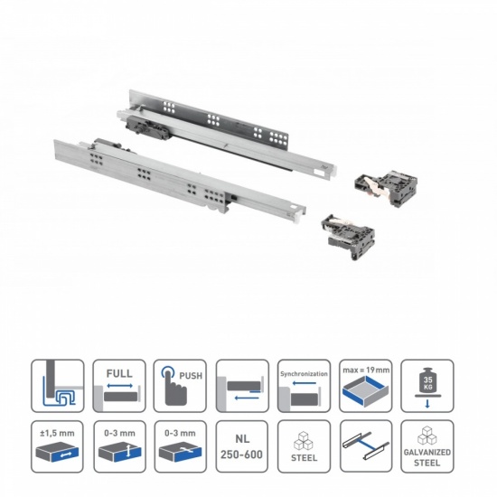 3D Push to Open PRO Concealed Undermounting FULL  EXTENSION Runner