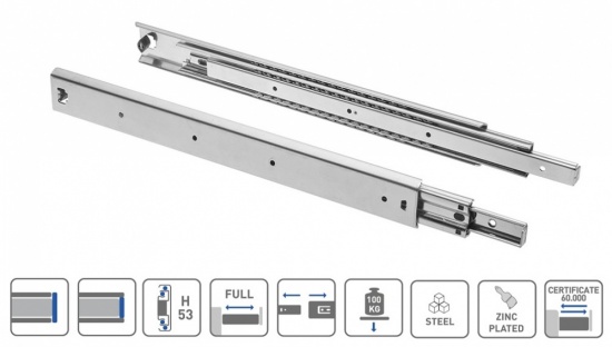 Heavy Duty H-53 Ball Bearing Slide Load Capacity 100kg Side Mounting