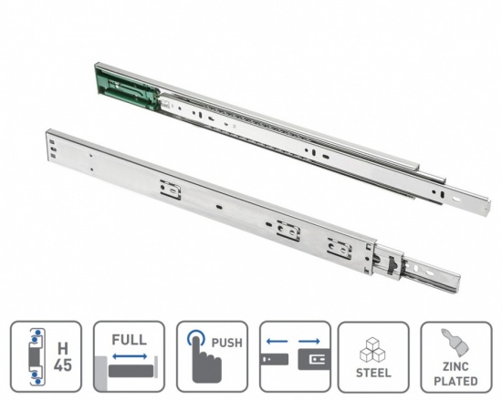 Ball Bearing PUSH TO OPEN Drawer Runner Slide - FULL EXTENSION