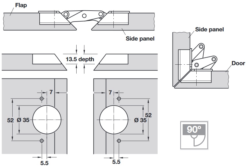Mitre Flap Hinge Screw Fixing