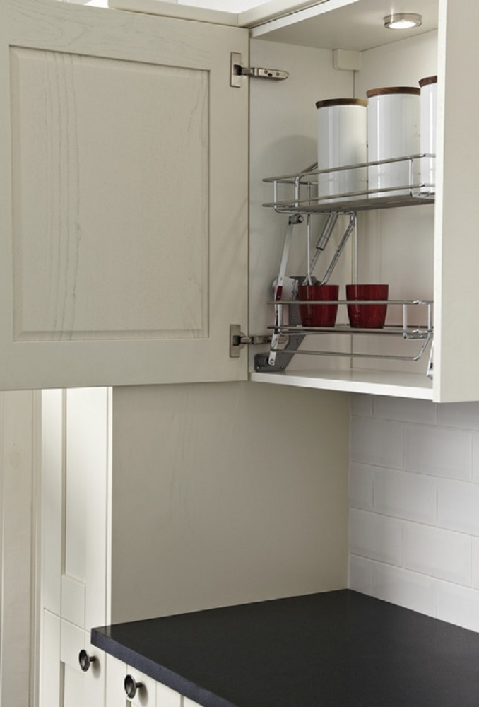 Pull Down Two Tier Kitchen Wire Shelf, Wire Kitchen Shelves For Cabinets