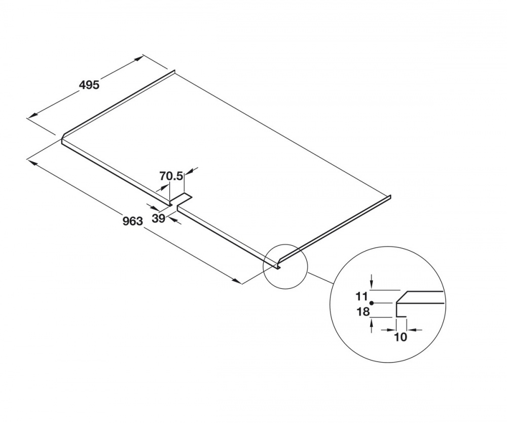 1000 mm Double Base Unit Liner Matt Aluminium for 18 mm Board Thickness