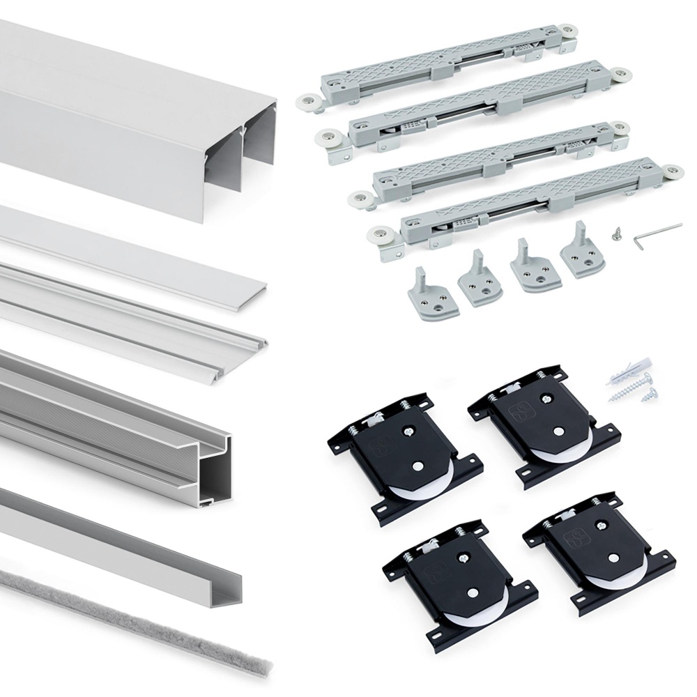 Wardrobe Sliding System Set for 2 Sliding Doors Deep Profiles Thickness