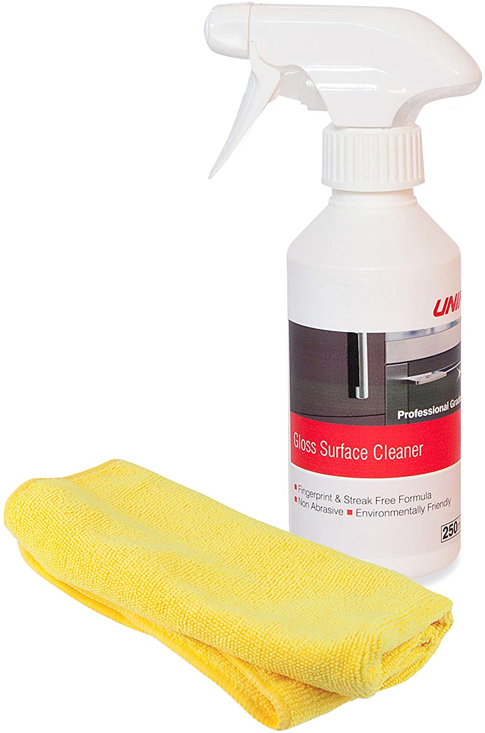 Unika Non-Aerosol Gloss Surface Cleaner and Microfibre Cloth 250ml